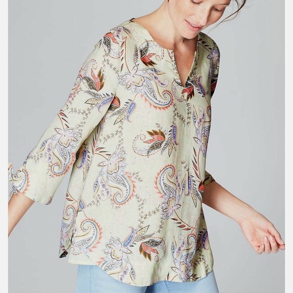 J. Jill Tops - J.Jill Floral Paisley 3/4 Sleeve Tunic Love Linen Tie-Sleeve Blouse Small Petite